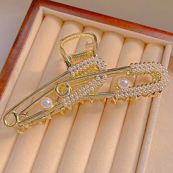 Gold Pearl Safety Pin Hair Claw Hair Accessory main image 6